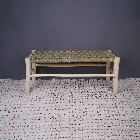 Moroccan bench in solid wood and natural weaving
