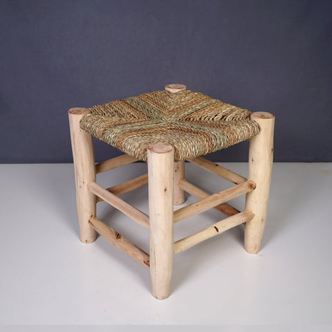 Moroccan wooden and braided stool