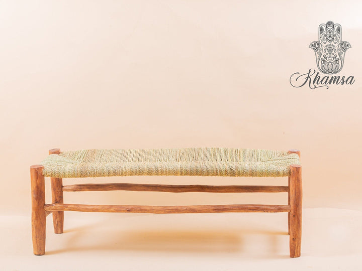 Banc marocain en bois massif et tissage naturel - Africancreates