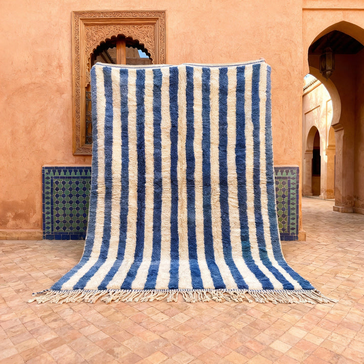 Blue & Cream Broad Vertical Stripes Custom Moroccan Rug - Africancreates