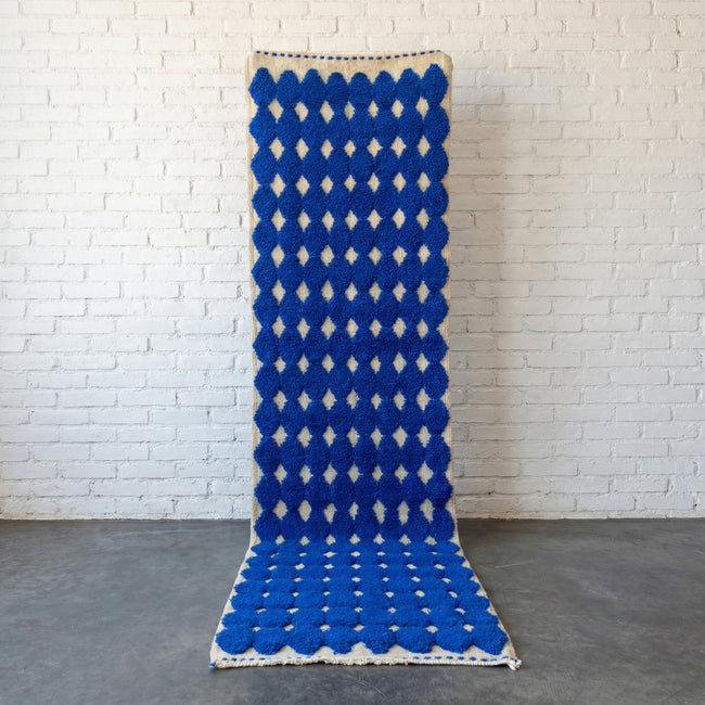 Blue & Ivory Raised Diamond Runner Design Custom Moroccan Rug - Africancreates