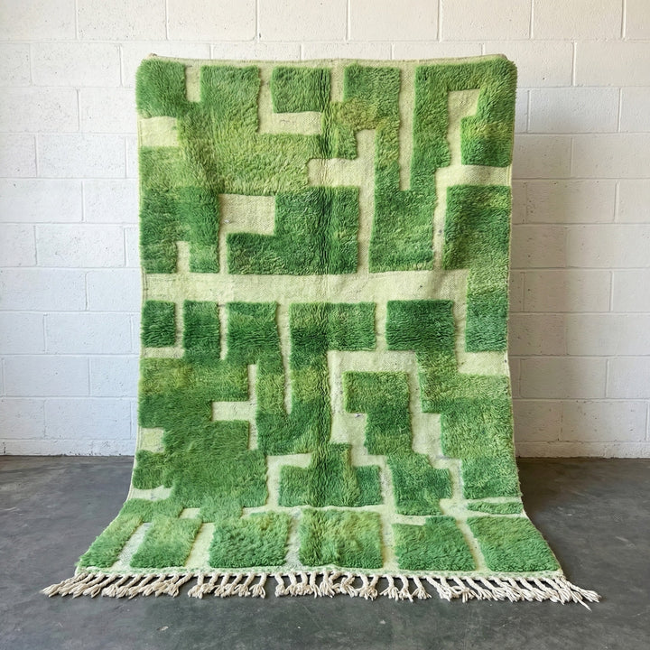 Bright Green & Ivory Rectilinear Paths Custom Moroccan Rug - Africancreates
