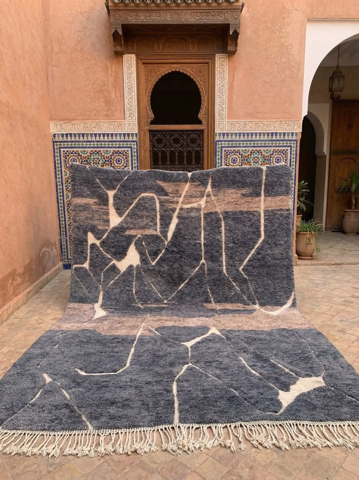 Charcoal & Ivory Fractured Lines Custom Moroccan Rug - Africancreates