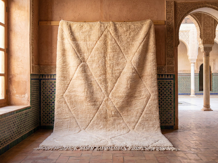 Cream & Beige Diagonal Relief Lattice Custom Moroccan Rug - Africancreates