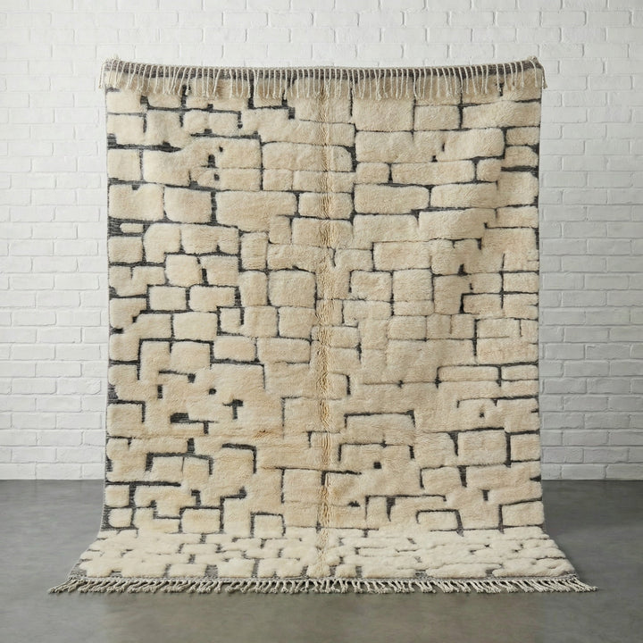 Cream & Charcoal Tiny Irregular Brick Grid Custom Moroccan Rug - Africancreates