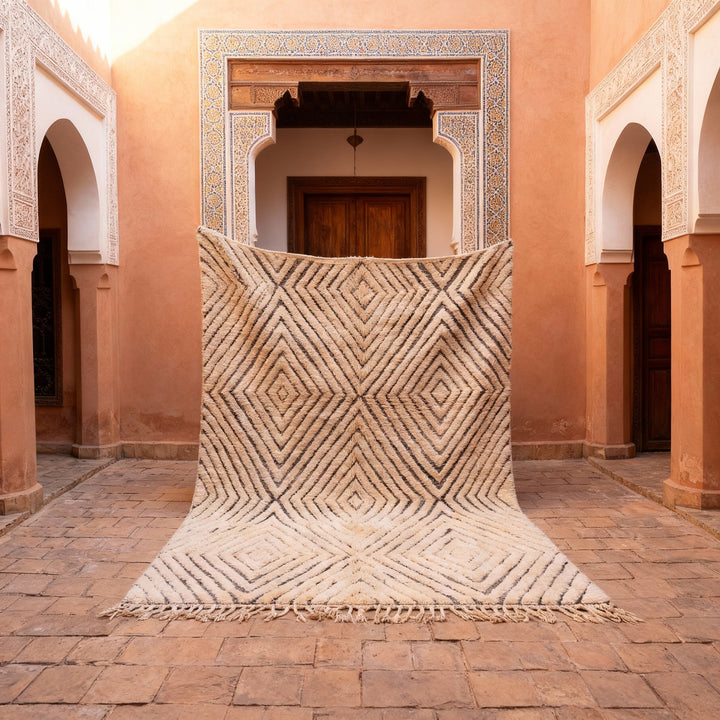 Cream Dark Fine Paired Diamonds Custom Moroccan Rug - Africancreates