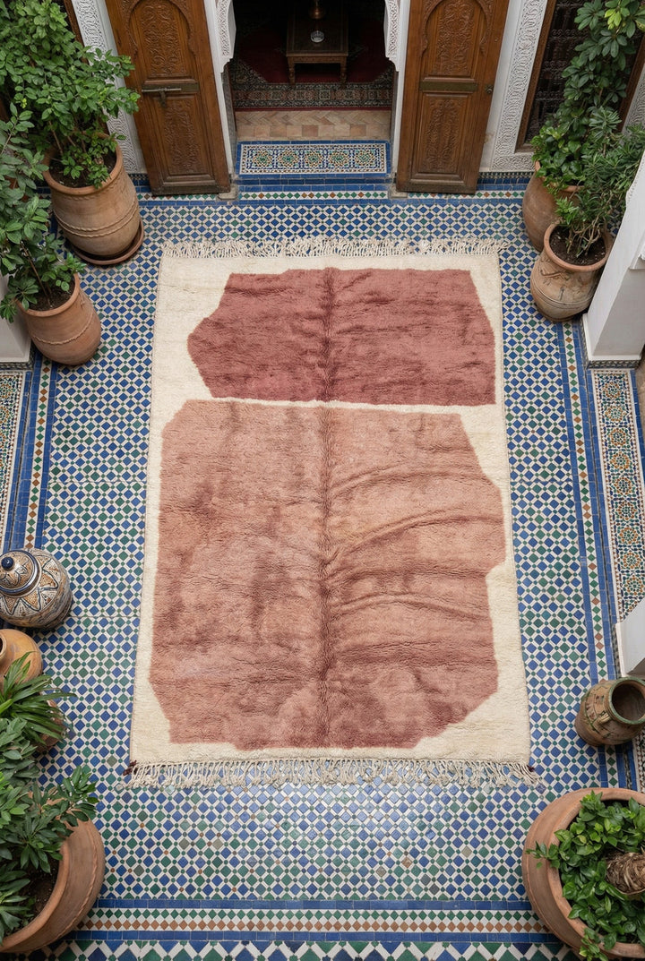 Cream & Dusty Rose Rectangular Blocks Custom Moroccan Rug - Africancreates