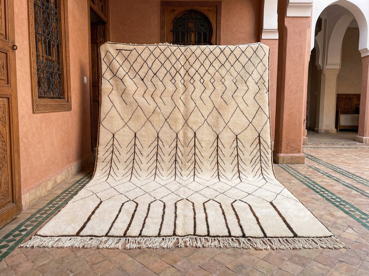 Cream Fine Brown Lattice Turning To Vertical Custom Moroccan Rug - Africancreates