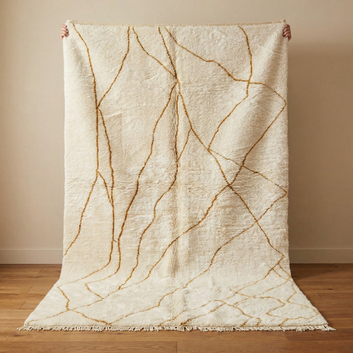 Cream Golden Branching Thin Web Custom Moroccan Rug - Africancreates