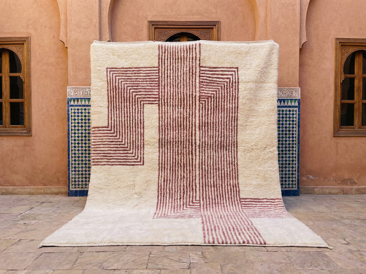 Cream & Mauve Fine Striped Angular Form Custom Moroccan Rug - Africancreates