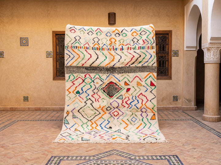 Cream & Multicolor Dense Diamond Zigzags Custom Moroccan Rug - Africancreates