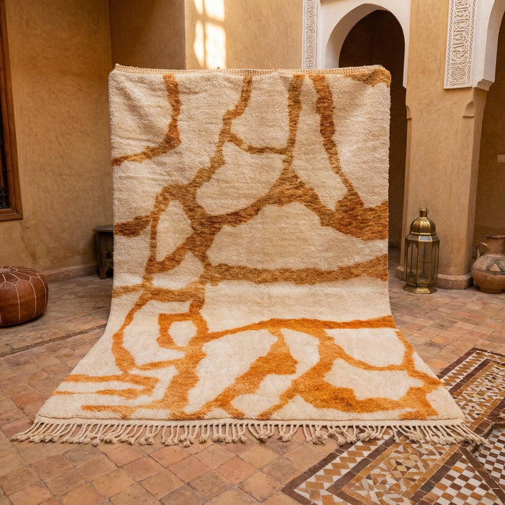 Cream & Ochre Branching Pattern Custom Moroccan Rug - Africancreates