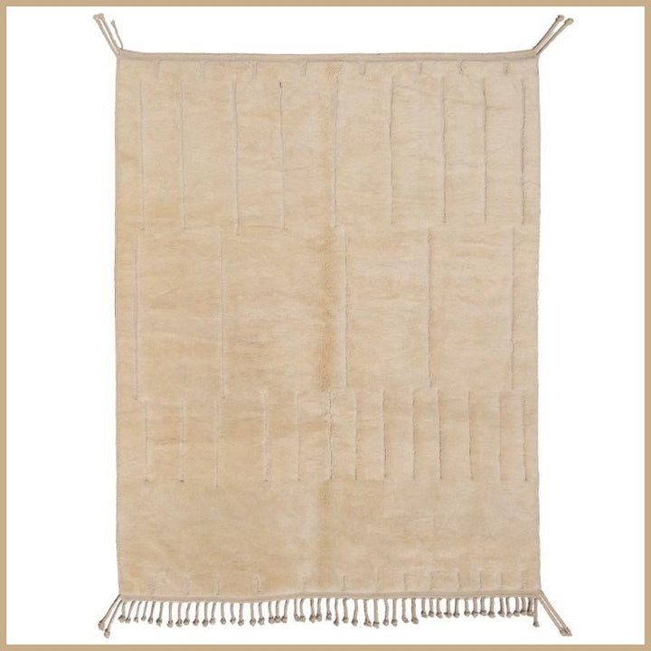 Cream Pale Rectangular Relief Field Custom Moroccan Rug - Africancreates