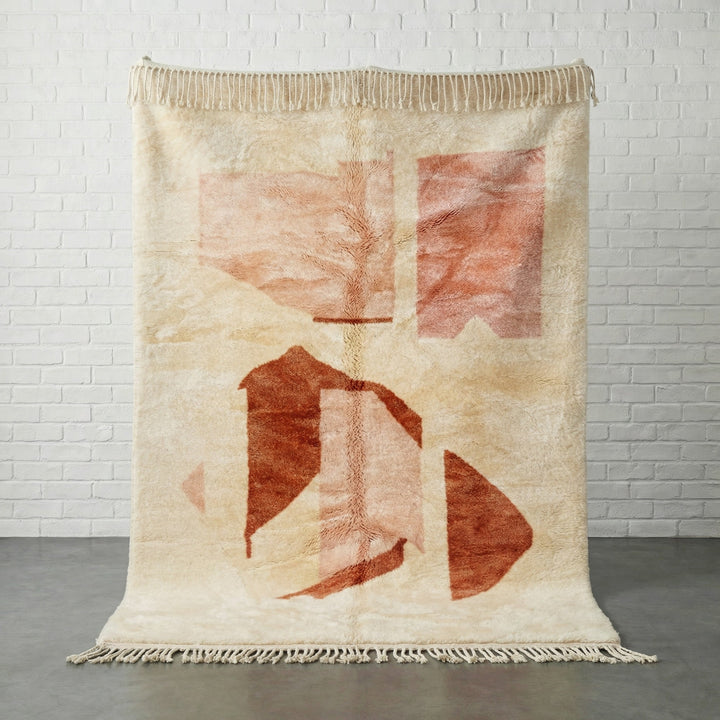 Cream, Pink & Rust Angular Symbols Custom Moroccan Rug - Africancreates