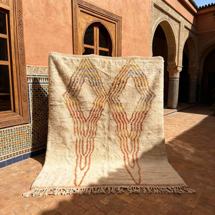 Cream & Rust Fine Angular Chevron Diamonds Custom Moroccan Rug - Africancreates