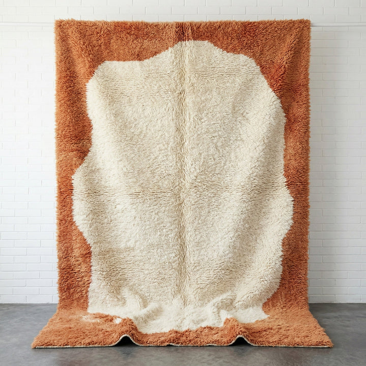 Cream & Rust Irregular Thick Border Custom Moroccan Rug - Africancreates