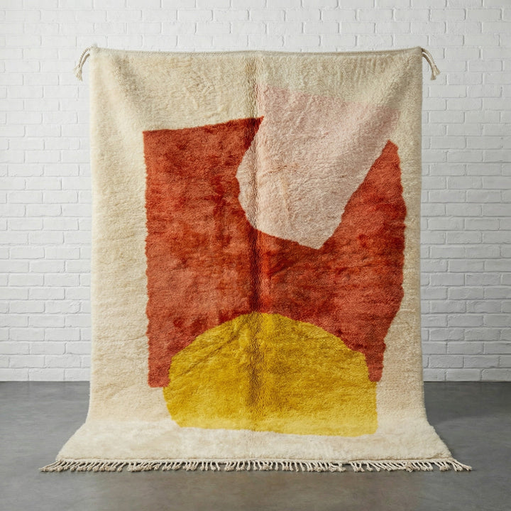 Cream, Rust & Yellow Organic Blocks Custom Moroccan Rug - Africancreates