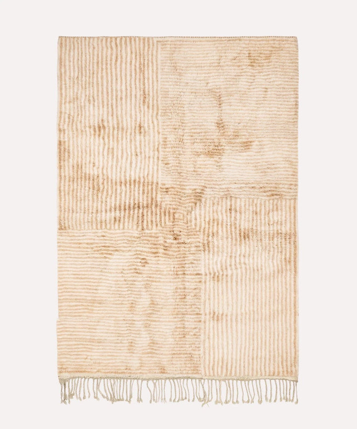 Cream & Tan Geometric Relief Blocks Custom Moroccan Rug - Africancreates