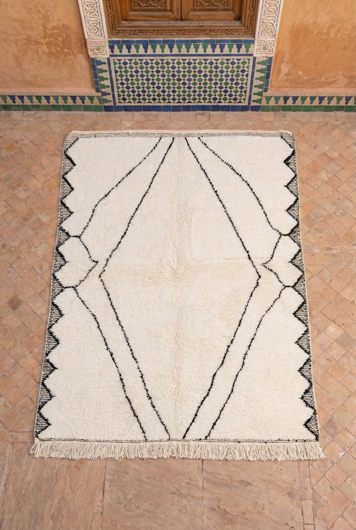 Cream Wide Outlined Diamond Zigzag Edges Custom Moroccan Rug - Africancreates