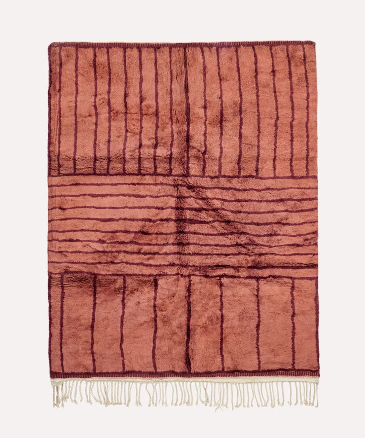 Dusty Rose Dark Crossed Stripe Panels Custom Moroccan Rug - Africancreates
