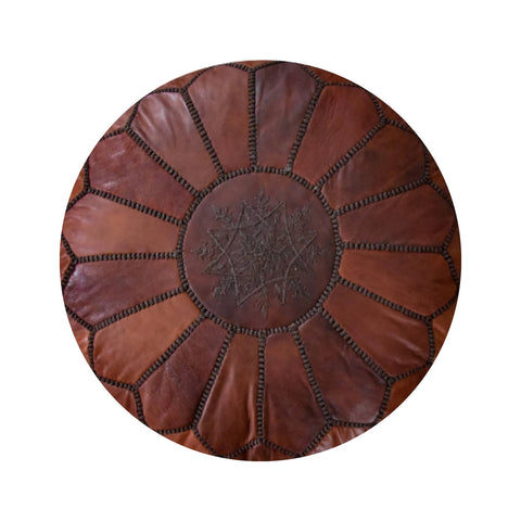 Moroccan round leather pouf, handmade leather stool, authentic seat cushion, living room pouf, yoga cushion, brown