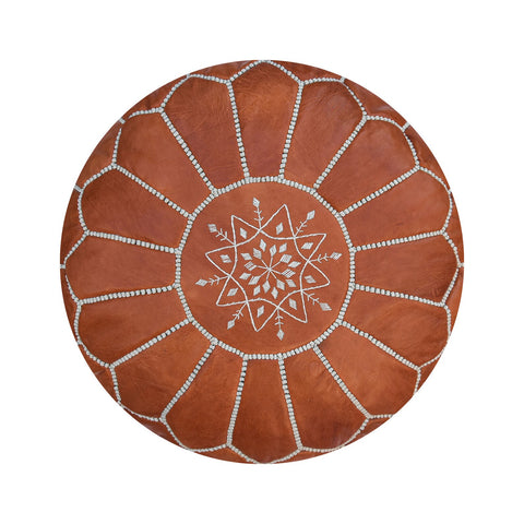 Moroccan round leather pouf, handmade leather stool, authentic seat cushion, living room pouf, yoga cushion, light brown