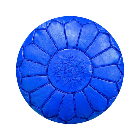 Moroccan round leather pouf, handmade leather stool, authentic seat cushion, living room pouf, yoga cushion,handmade blue pouf