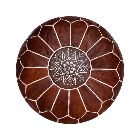 Moroccan round leather pouf, handmade leather stool, authentic seat cushion, living room pouf, yoga cushion,handmade brown pouf
