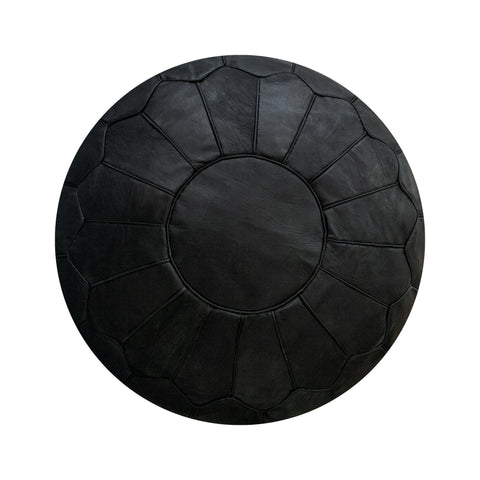 Moroccan round leather pouf, handmade leather stool, authentic seat cushion, living room pouf, yoga cushion, coal blackpouf