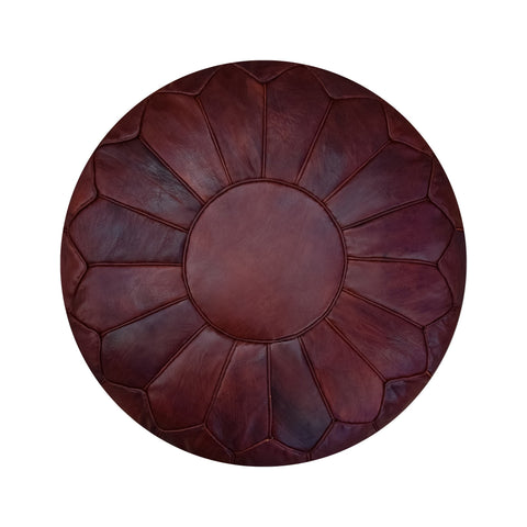 Moroccan round leather pouf, handmade leather stool, authentic seat cushion, living room pouf, yoga cushion, plain brown pouf