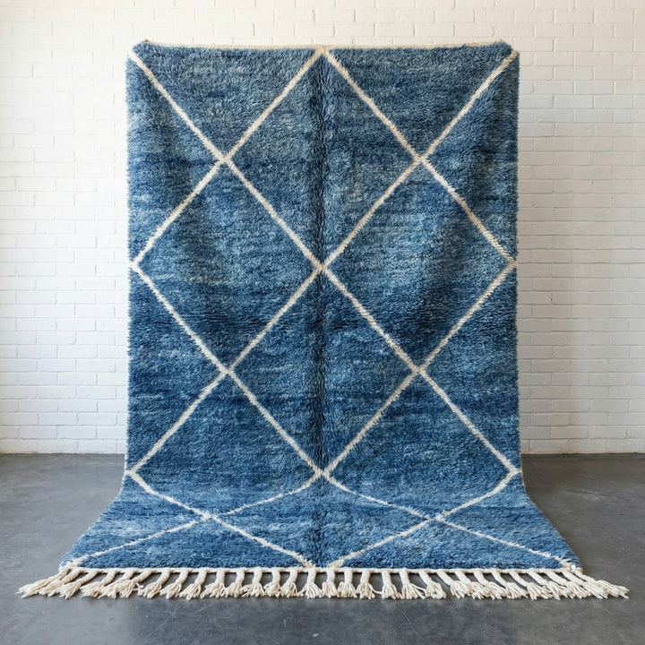 Indigo & Cream Fine Diamond Grid Custom Moroccan Rug - Africancreates