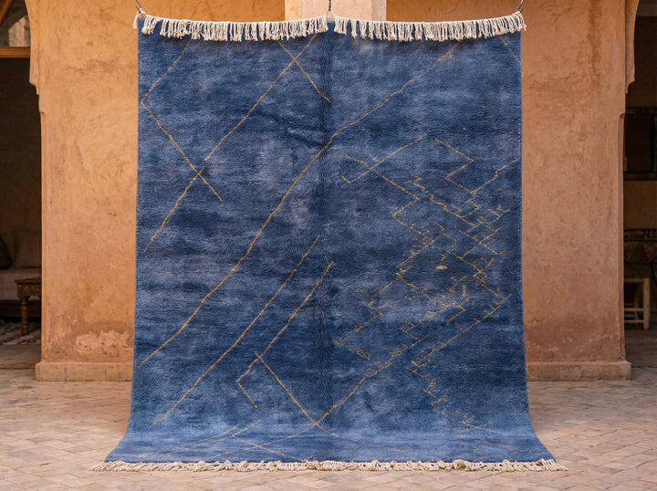 Indigo Fine Gold Crossing Diamonds Custom Moroccan Rug - Africancreates