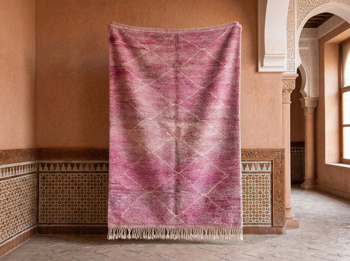 Magenta & Cream Thin Crossing Diamonds Custom Moroccan Rug - Africancreates
