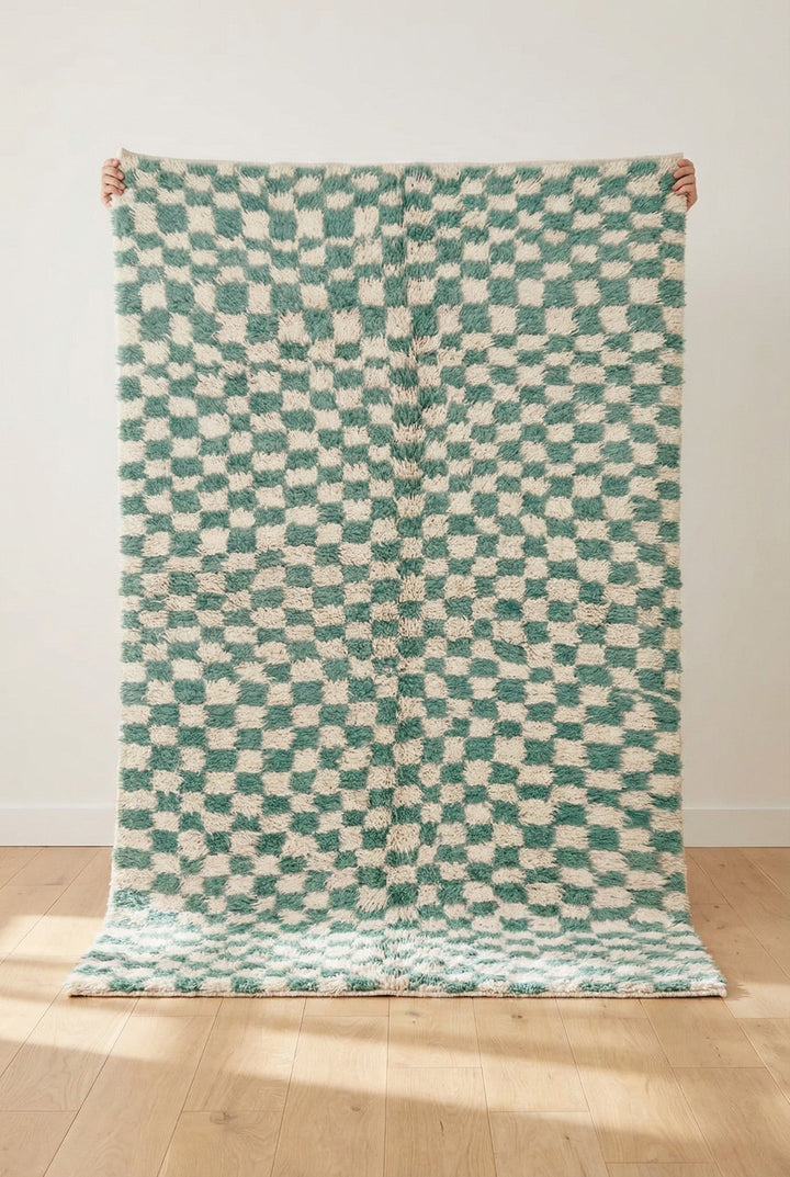 Mint & Cream Small Checkerboard Custom Moroccan Rug - Africancreates