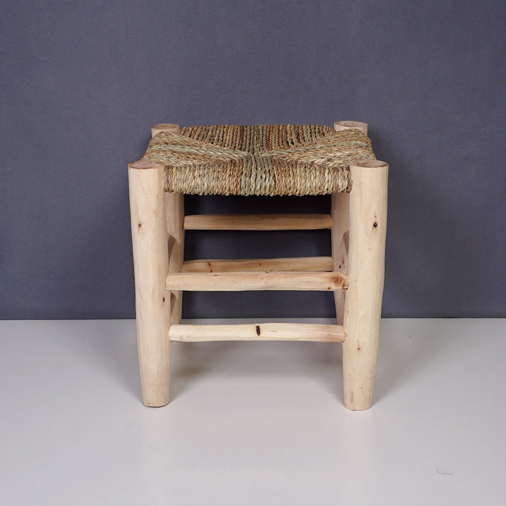 Moroccan wooden and braided stool - Africancreates