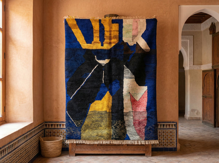 Navy, Black, Mustard & Pink Bold Abstract Custom Moroccan Rug - Africancreates