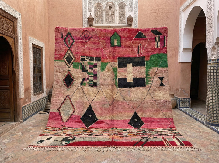 Pink & Multicolor Patchwork Geometric Custom Moroccan Rug - Africancreates