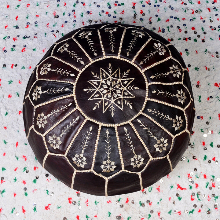 Pouf marocain en cuir, pouf ottoman marocain, pouf marocain marron clair, vintage marocain, pouf - Africancreates