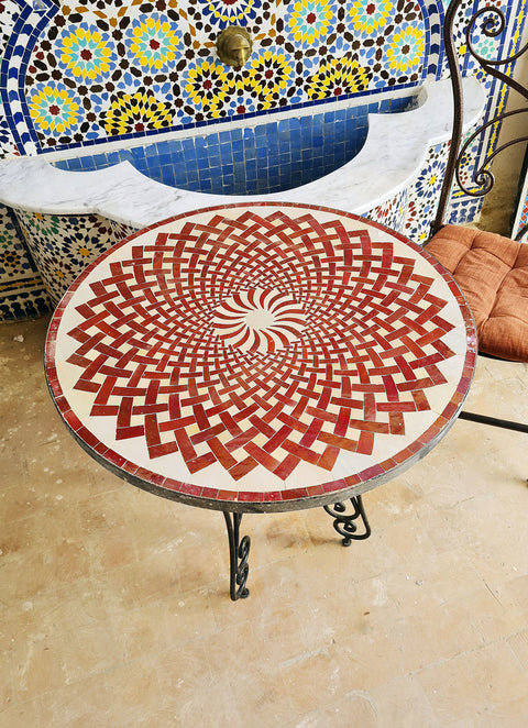 Red Moroccan mosaic table | Bistro table | Arabic Table | Tea table | chocolate Oriental table |moroccan table design