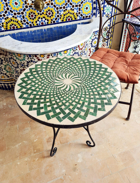 Green Moroccan mosaic table | Bistro table | Arabic Table | Tea table | chocolate Oriental table |moroccan table design