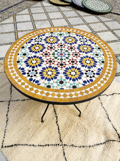 Yellow Flower Moroccan mosaic table | Bistro table | Arabic Table | Tea table | chocolate Oriental table |moroccan table design