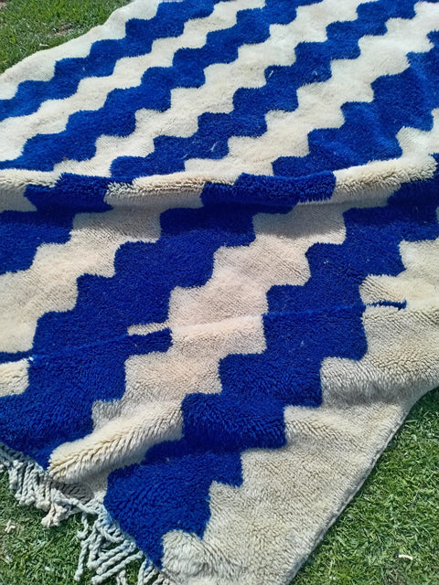 Blue Stripes Moroccan rug , Beni ourain rug ,soft Wool rug , 8x10 rug ,beni mrirt rug, Area rug, rug for living room