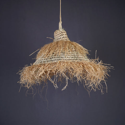 Palm and raffia pendant light Rattan ceiling light Natural lighting