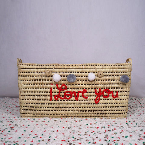 Wicker Storage Trunk - Palm Leaf Storage Chest and Basket 80 cm, i love you