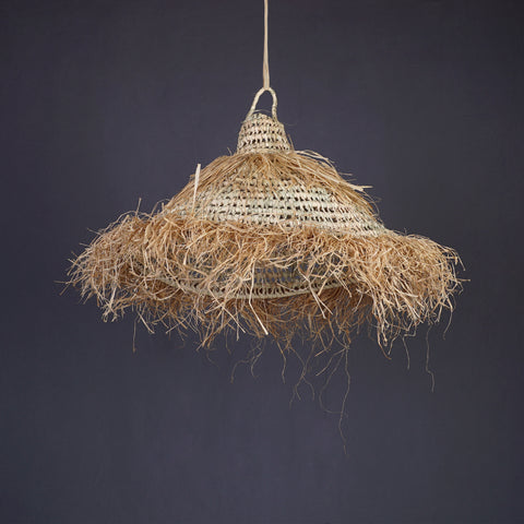 Palm and raffia pendant light Rattan ceiling light Natural lighting
