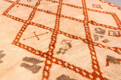 Moroccan soft Beni Ourain rug with a brown diamond design