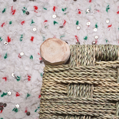 Moroccan bench in solid wood and natural weaving