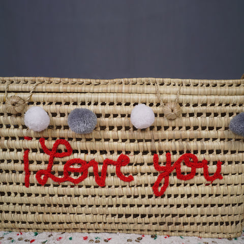 Wicker Storage Trunk - Palm Leaf Storage Chest and Basket 80 cm, i love you