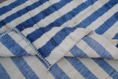 Blue stripes Mrirt large area rug , Moroccan Berber rug