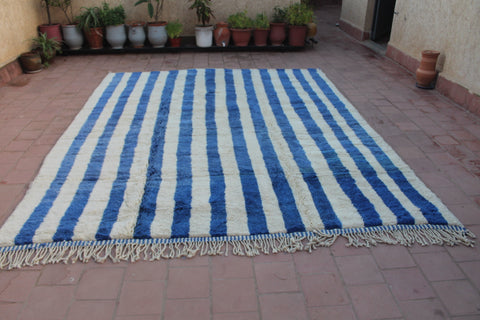 Blue stripes Mrirt large area rug , Moroccan Berber rug